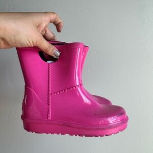 Hot Pink UGG Rain Boots Toddler 10 Glossy Waterproof Cutout Pull-On Durable Cozy
